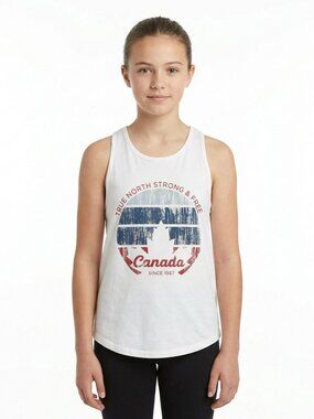 *Canadiana White Youth True North Tank Top
